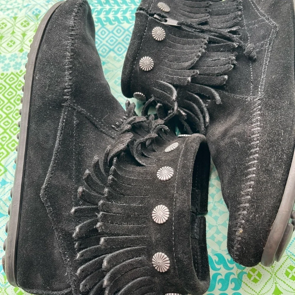 Minnetonka Black Fringe Suede Footwear
